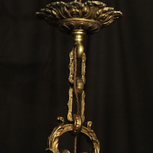 FRENCH GILDED BRONZE 6 LIGHT ANTIQUE CHANDELIER - ADDITIONAL PHOTO 9