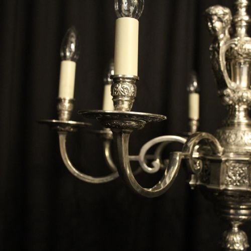 FRENCH SILVER GILDED 8 LIGHT ANTIQUE CHANDELIER - ADDITIONAL PHOTO 1