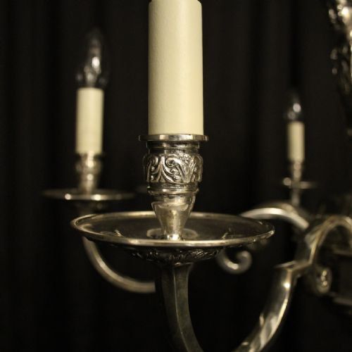 FRENCH SILVER GILDED 8 LIGHT ANTIQUE CHANDELIER - ADDITIONAL PHOTO 2