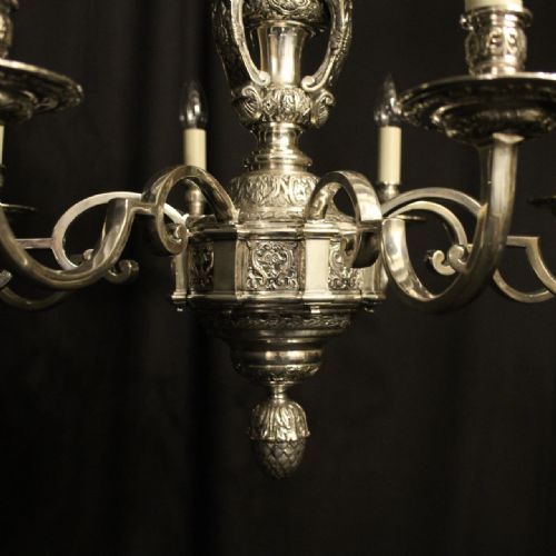 FRENCH SILVER GILDED 8 LIGHT ANTIQUE CHANDELIER - ADDITIONAL PHOTO 3