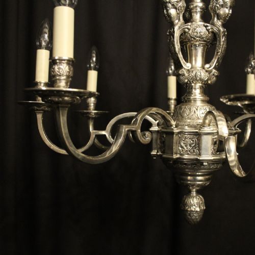 FRENCH SILVER GILDED 8 LIGHT ANTIQUE CHANDELIER - ADDITIONAL PHOTO 4