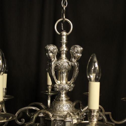 FRENCH SILVER GILDED 8 LIGHT ANTIQUE CHANDELIER - ADDITIONAL PHOTO 5