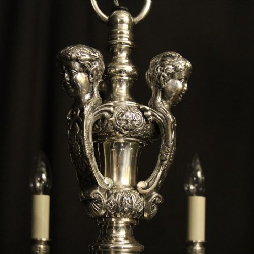 FRENCH SILVER GILDED 8 LIGHT ANTIQUE CHANDELIER - ADDITIONAL PHOTO 6