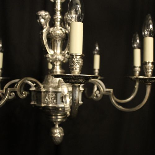 FRENCH SILVER GILDED 8 LIGHT ANTIQUE CHANDELIER - ADDITIONAL PHOTO 7