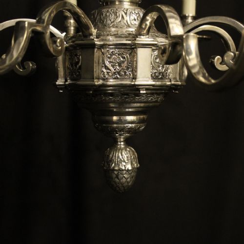 FRENCH SILVER GILDED 8 LIGHT ANTIQUE CHANDELIER - ADDITIONAL PHOTO 8