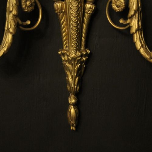 FRENCH PAIR OF GILDED BRONZE TWIN ARM ANTIQUE WALL SCONCES - ADDITIONAL PHOTO 2