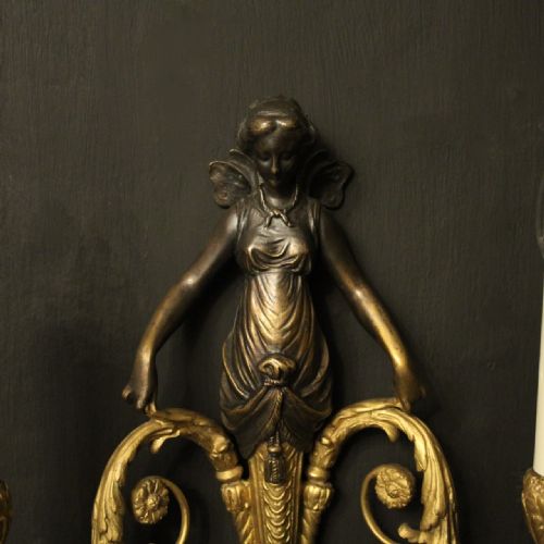 FRENCH PAIR OF GILDED BRONZE TWIN ARM ANTIQUE WALL SCONCES - ADDITIONAL PHOTO 4