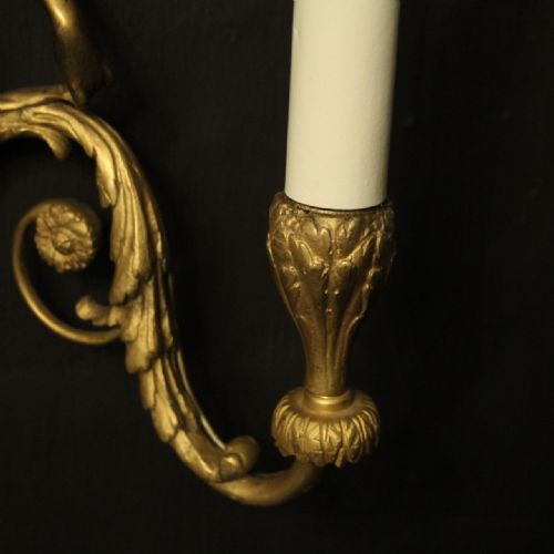 FRENCH PAIR OF GILDED BRONZE TWIN ARM ANTIQUE WALL SCONCES - ADDITIONAL PHOTO 8