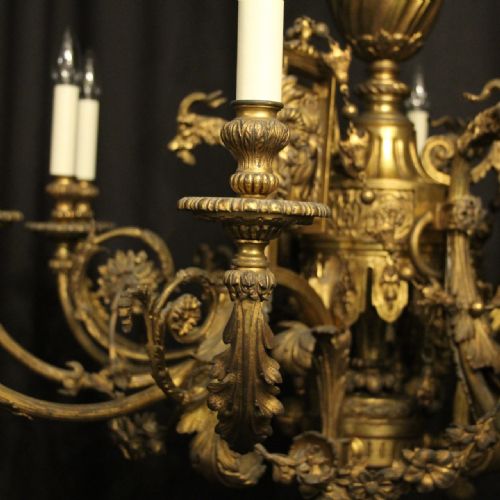 FRENCH 19TH C GILDED BRONZE 12 LIGHT CHERUB ANTIQUE CHANDELIER - ADDITIONAL PHOTO 2