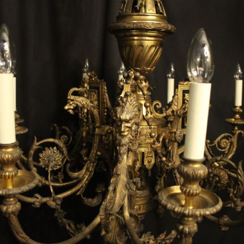 FRENCH 19TH C GILDED BRONZE 12 LIGHT CHERUB ANTIQUE CHANDELIER - ADDITIONAL PHOTO 3