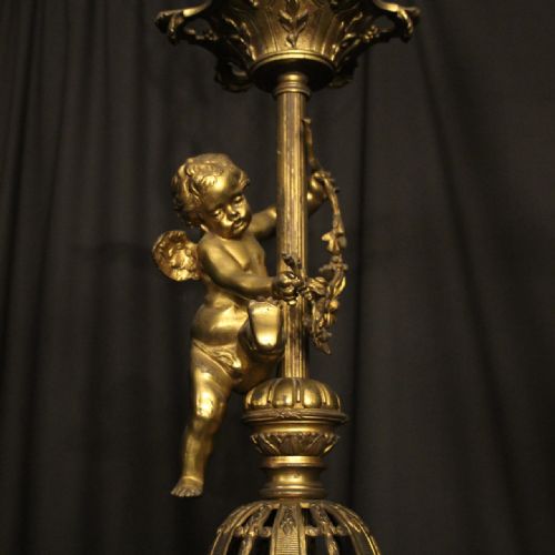 FRENCH 19TH C GILDED BRONZE 12 LIGHT CHERUB ANTIQUE CHANDELIER - ADDITIONAL PHOTO 5