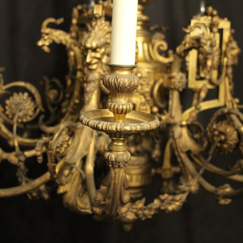 FRENCH 19TH C GILDED BRONZE 12 LIGHT CHERUB ANTIQUE CHANDELIER - ADDITIONAL PHOTO 7