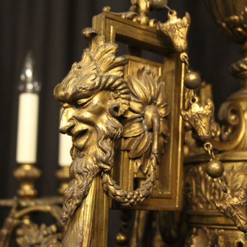 FRENCH 19TH C GILDED BRONZE 12 LIGHT CHERUB ANTIQUE CHANDELIER - ADDITIONAL PHOTO 9