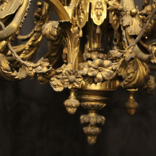 FRENCH 19TH C GILDED BRONZE 12 LIGHT CHERUB ANTIQUE CHANDELIER - ADDITIONAL PHOTO 11