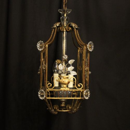 french maison bagues gilded crystal 4 light lantern - CATEGORY: ANTIQUE LIGHTING - DATED 1930