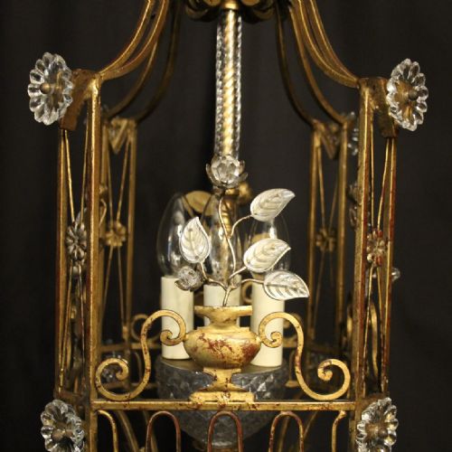 FRENCH MAISON BAGUES GILDED CRYSTAL 4 LIGHT LANTERN - ADDITIONAL PHOTO 1