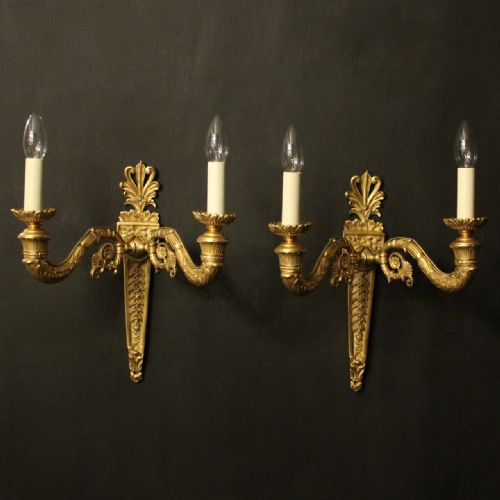 french pair of gilded bronze antique wall lights - CATEGORY: ANTIQUE LIGHTING - DATED 1920