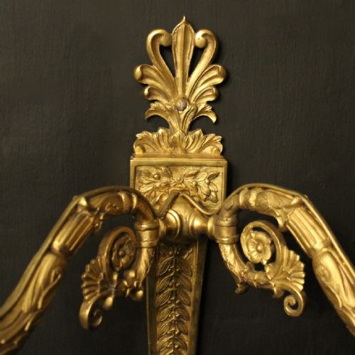 FRENCH PAIR OF GILDED BRONZE ANTIQUE WALL LIGHTS - ADDITIONAL PHOTO 2