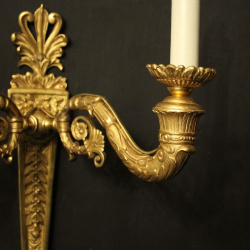 FRENCH PAIR OF GILDED BRONZE ANTIQUE WALL LIGHTS - ADDITIONAL PHOTO 4