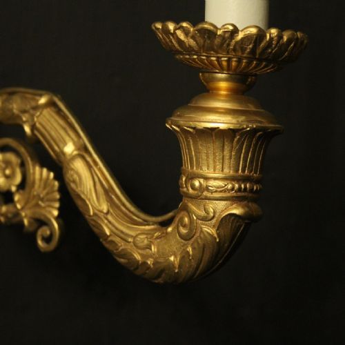 FRENCH PAIR OF GILDED BRONZE ANTIQUE WALL LIGHTS - ADDITIONAL PHOTO 5