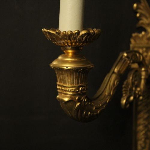 FRENCH PAIR OF GILDED BRONZE ANTIQUE WALL LIGHTS - ADDITIONAL PHOTO 8