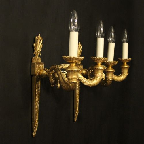 FRENCH PAIR OF GILDED BRONZE ANTIQUE WALL LIGHTS - ADDITIONAL PHOTO 9