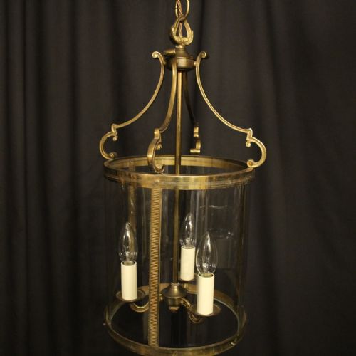 FRENCH GILDED TRIPLE LIGHT CONVEX ANTIQUE LANTERN - ADDITIONAL PHOTO 1