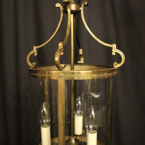 FRENCH GILDED TRIPLE LIGHT CONVEX ANTIQUE LANTERN - ADDITIONAL PHOTO 3