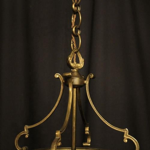 FRENCH GILDED TRIPLE LIGHT CONVEX ANTIQUE LANTERN - ADDITIONAL PHOTO 4