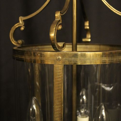 FRENCH GILDED TRIPLE LIGHT CONVEX ANTIQUE LANTERN - ADDITIONAL PHOTO 8