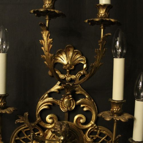 FRENCH PAIR OF CHERUB GILDED BRASS WALL LIGHTS - ADDITIONAL PHOTO 2
