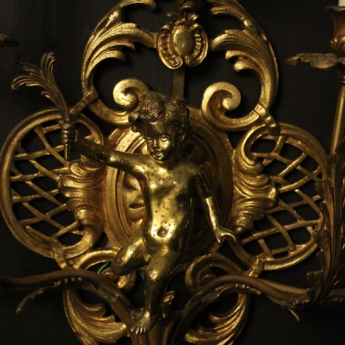 FRENCH PAIR OF CHERUB GILDED BRASS WALL LIGHTS - ADDITIONAL PHOTO 5