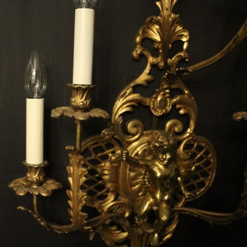 FRENCH PAIR OF CHERUB GILDED BRASS WALL LIGHTS - ADDITIONAL PHOTO 6