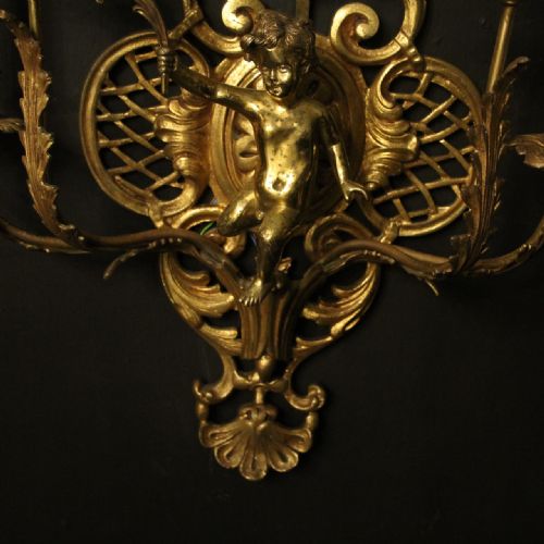 FRENCH PAIR OF CHERUB GILDED BRASS WALL LIGHTS - ADDITIONAL PHOTO 7