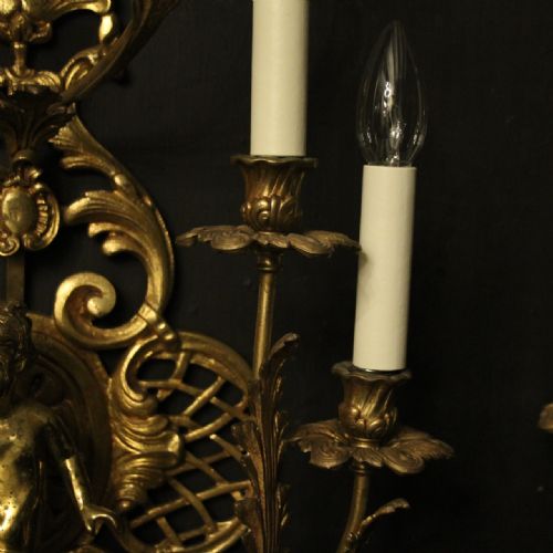 FRENCH PAIR OF CHERUB GILDED BRASS WALL LIGHTS - ADDITIONAL PHOTO 8