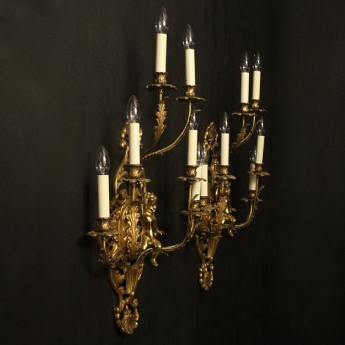 FRENCH PAIR OF CHERUB GILDED BRASS WALL LIGHTS - ADDITIONAL PHOTO 9