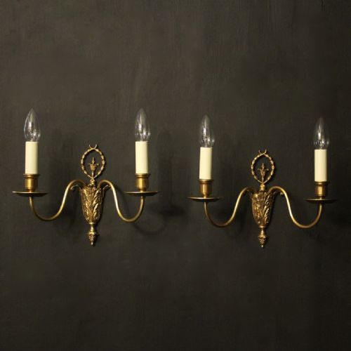 french gilded brass twin arm antique wall lights - CATEGORY: ANTIQUE LIGHTING - DATED 1920