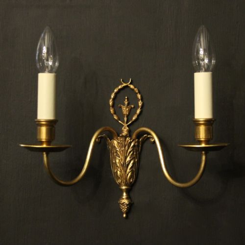 FRENCH GILDED BRASS TWIN ARM ANTIQUE WALL LIGHTS - ADDITIONAL PHOTO 1