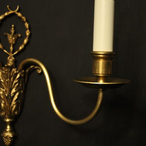 FRENCH GILDED BRASS TWIN ARM ANTIQUE WALL LIGHTS - ADDITIONAL PHOTO 2