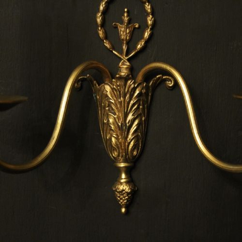 FRENCH GILDED BRASS TWIN ARM ANTIQUE WALL LIGHTS - ADDITIONAL PHOTO 3