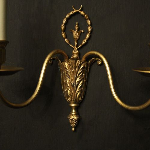 FRENCH GILDED BRASS TWIN ARM ANTIQUE WALL LIGHTS - ADDITIONAL PHOTO 7