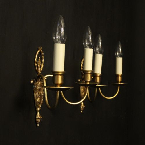FRENCH GILDED BRASS TWIN ARM ANTIQUE WALL LIGHTS - ADDITIONAL PHOTO 9