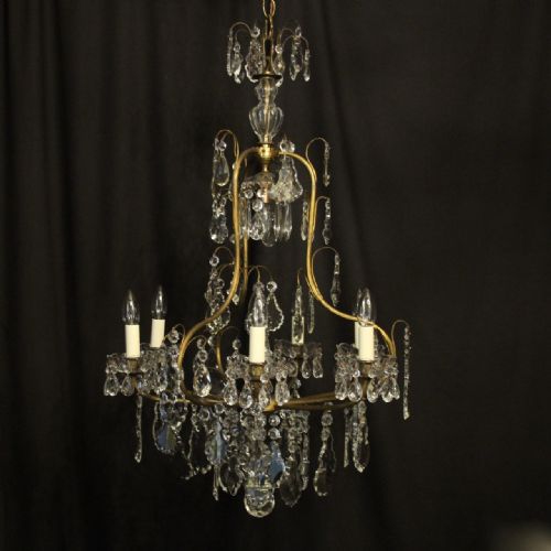 french gilded crystal birdage 7 light antique chandelier - CATEGORY: ANTIQUE LIGHTING - DATED 1920