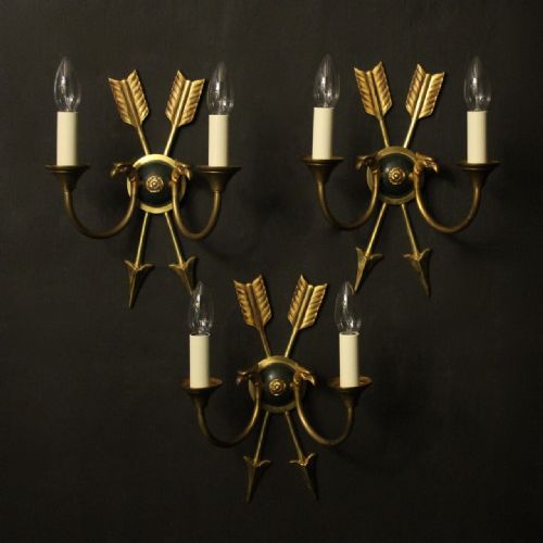 french set of 3 empire gilded antique wall lights - CATEGORY: ANTIQUE LIGHTING - DATED 1920