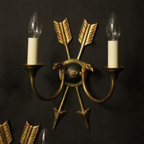 FRENCH SET OF 3 EMPIRE GILDED ANTIQUE WALL LIGHTS - ADDITIONAL PHOTO 1