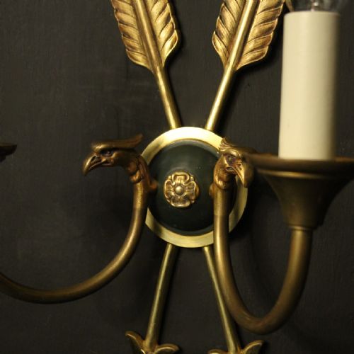 FRENCH SET OF 3 EMPIRE GILDED ANTIQUE WALL LIGHTS - ADDITIONAL PHOTO 2