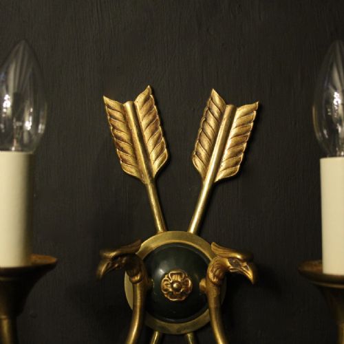 FRENCH SET OF 3 EMPIRE GILDED ANTIQUE WALL LIGHTS - ADDITIONAL PHOTO 3