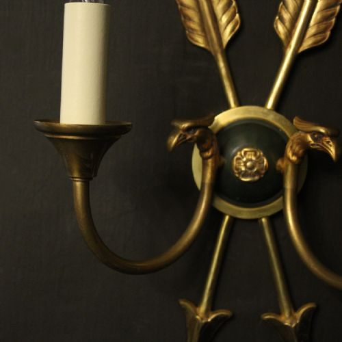 FRENCH SET OF 3 EMPIRE GILDED ANTIQUE WALL LIGHTS - ADDITIONAL PHOTO 7