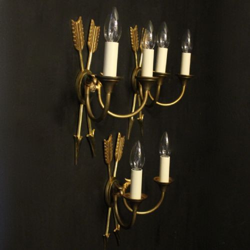 FRENCH SET OF 3 EMPIRE GILDED ANTIQUE WALL LIGHTS - ADDITIONAL PHOTO 9