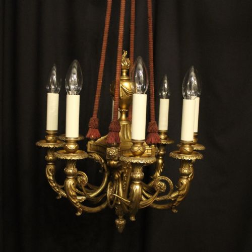 FRENCH GILDED BRONZE 8 LIGHT ANTIQUE CHANDELIER - ADDITIONAL PHOTO 1